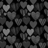 White striped hearts on black seamless pattern, vector