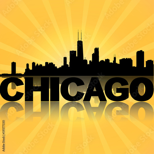 Board z aluminiowym obramowaniem Chicago skyline odzwierciedlenie z sunburst ilustracji