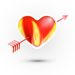 Sticker - Vector Red Heart With Fire