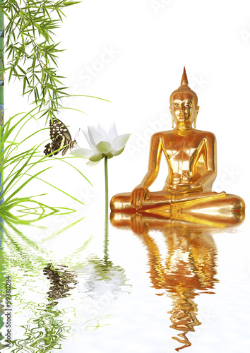 Foto-Tischdecke - bouddha doré, lotus, bambou et papillon (von Unclesam)