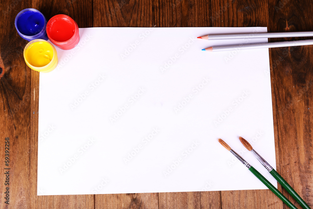 Composition of various creative tools on table close-up