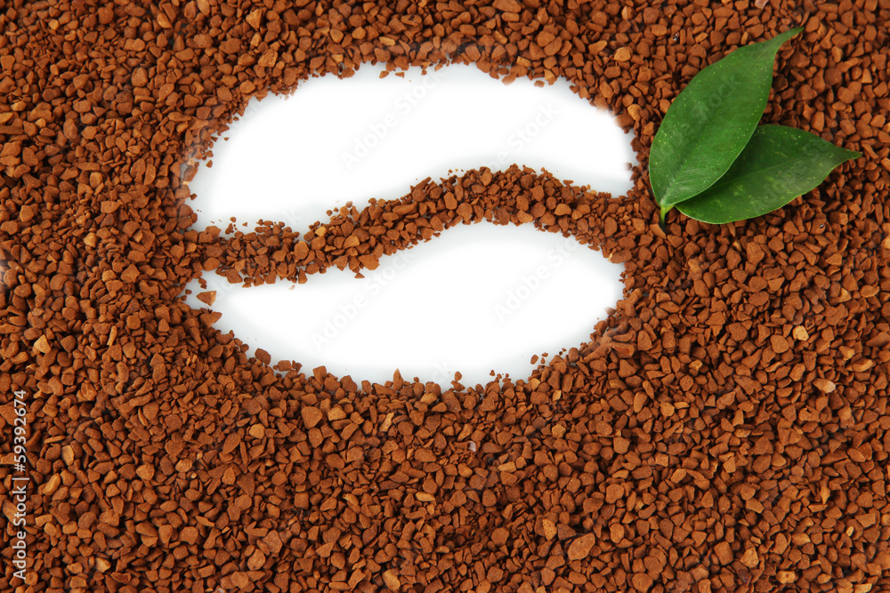 Instant coffee with leaves close up