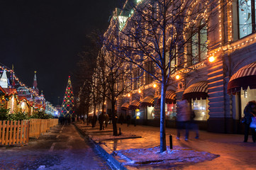 Wall Mural - Moscow state department store at Christmas winter night