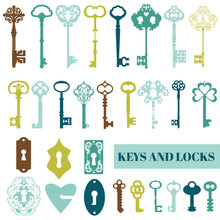 Set Of Antique Keys And Locks - For Your Design Or Scrapbook