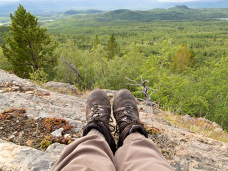 Resting taiga hiker Yukon Territory Canada