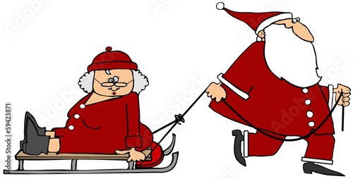 Santa Pulling Mrs Claus On A Sled Santa Pulling Mrs Claus On A Sled