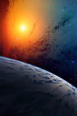 Wall Mural - planet with bright star and nebula.