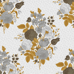 Seamless vector vintage pattern with Victorian bouquet