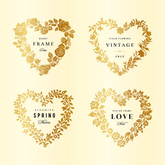 Wall Mural - Set of vector floral frames in the shape of heart