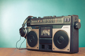 Wall Mural - retro ghetto blaster cassette tape recorder front mint green