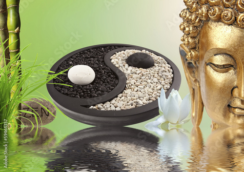 Board z aluminiowym obramowaniem Skład zen, budda, yin yang, bambus
