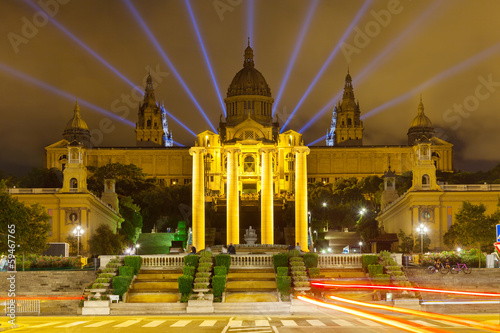 Fotoboard na płycie Pałac narodowy montjuic w nocy