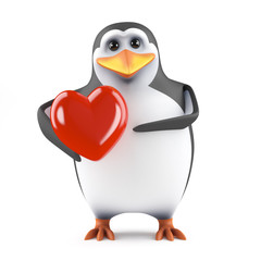 Fototapete - Cute penguin holds a heart
