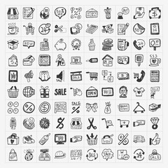 doodle shopping icons set