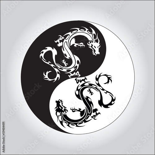 Nowoczesny obraz na płótnie black and white dragon in Yin yang symbol