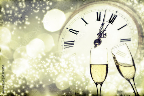 Fotografie, Obraz Glasses with champagne over holiday background