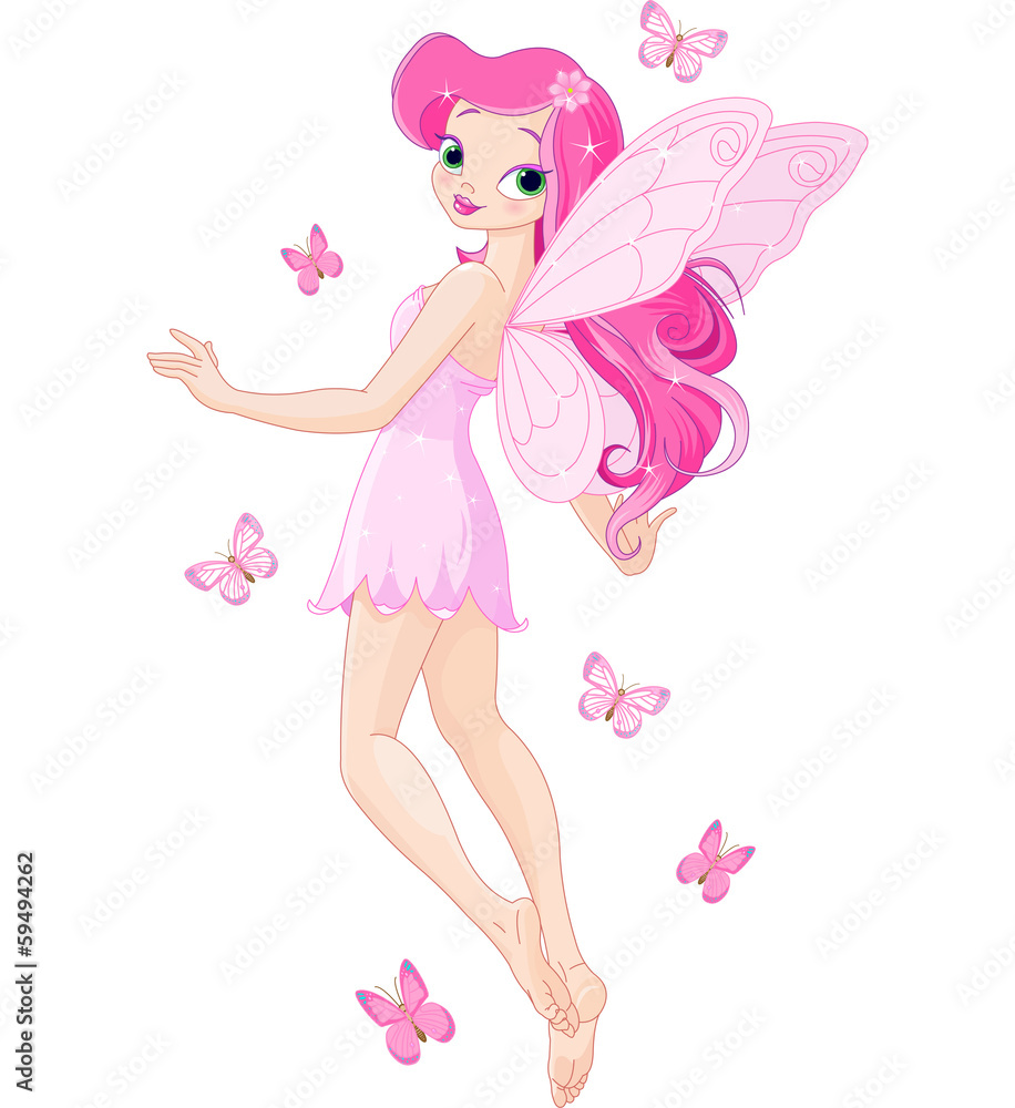 Cute pink fairy - obrazy, fototapety, plakaty 