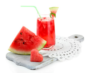 Fresh watermelon and glass of watermelon juice isolated on