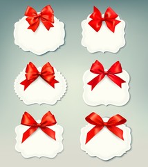 Poster - Set of beautiful retro labels with red gift bows with ribbons. V