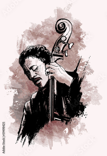 Fototapeta na wymiar double-bass player over grunge background