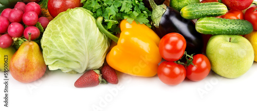 Obraz w ramie set of fruits and vegetables isolated on white background