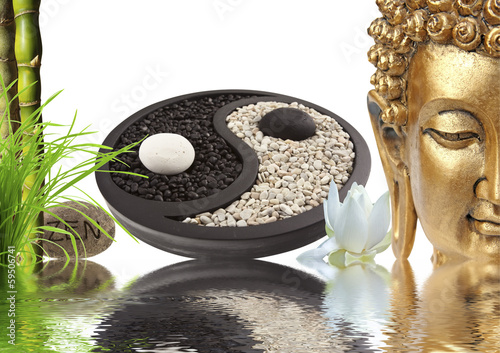 Board z aluminiowym obramowaniem Skład zen, budda, yin yang, bambus