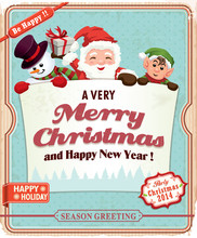 Vintage Christmas Poster Design With Santa Claus