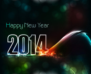 Vector Beautiful elegant colorful new year 2014 card wave backgr