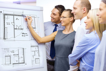 Canvas Print - business team drawing bluepring on flip board