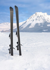 Poster - ski on snow in winter mountains