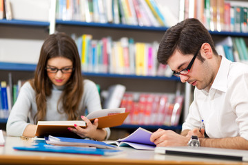 Wall Mural - Couple of students in a library