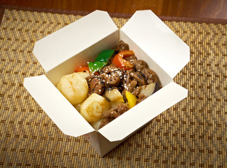 Poster - take-out food - Beef slice  and potato.