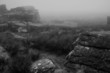 Landscape over Dartmoor National Park in Autumn with rocks and f