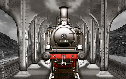 Plakat Lokomotywa  lokomotywa-parowa-w-stalowym-przejsciu-podziemnym
