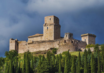 Wall Mural - castle overlooking the Umbrian town of Assisi, Italy