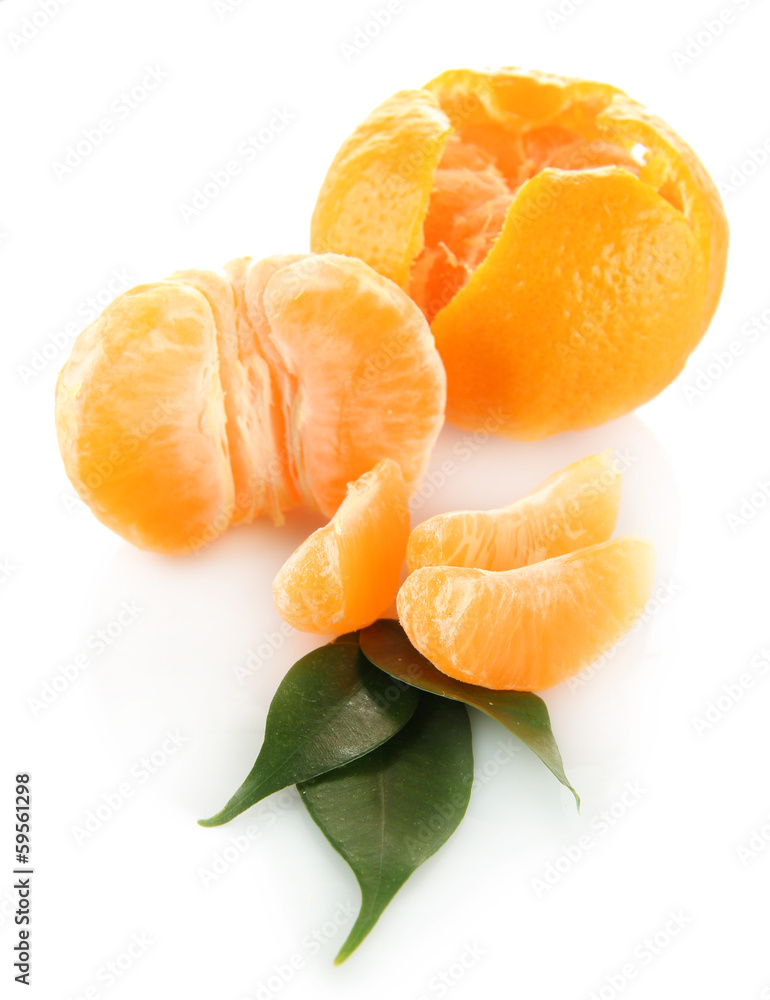 Ripe tangerines isolated on white