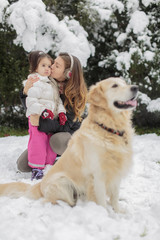 Wall Mural - Family with a dog at winter