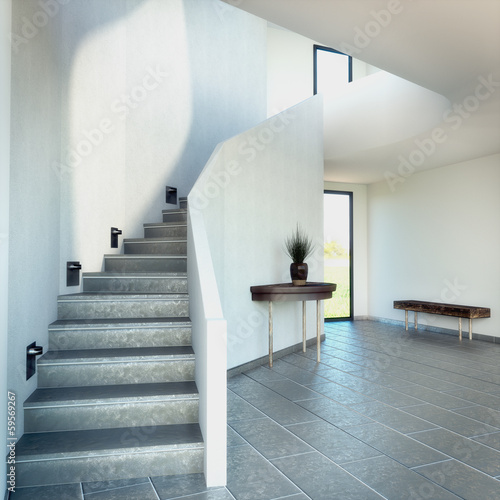 Fototapeta do kuchni 3D rendering of a stairway with dark floor