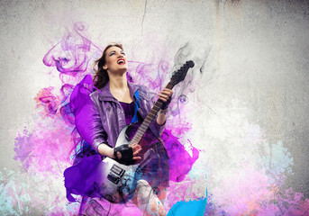 Wall Mural - Rock passionate girl with black wings