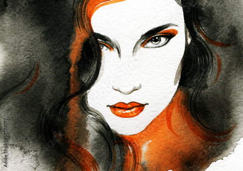 Fototapeta na wymiar Beautiful woman. Hand painted fashion illustration