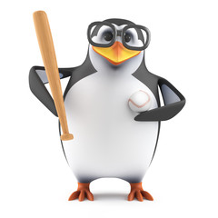 Wall Mural - Academic penguin plays baseball