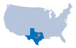 map of USA with the indication of State of Texas and Austin