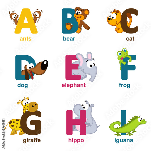 Naklejka - mata magnetyczna na lodówkę alphabet animals from A to I - vector illustration