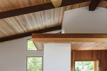 Detail Of Wood Beam Ceiling In A Modern House Entryway