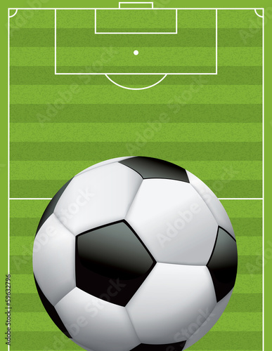 Plakat na papierze fotorealistycznym Realistyczny futbol - piłka nożna na teksturowanej pole