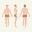 man body , front, back and side  human pose