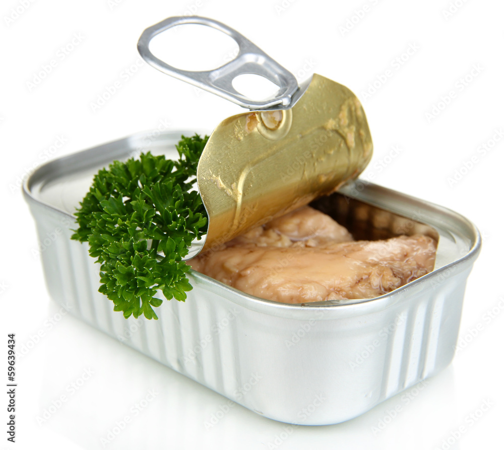 Open tin can, isolated on white