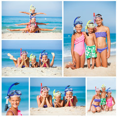 Wall Mural - three happy children on beach...