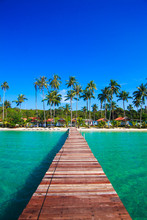 Tropical Resort.  Boardwalk On Beach