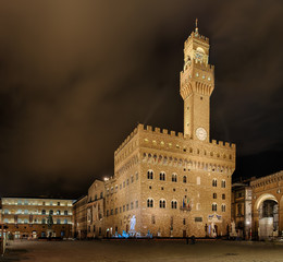 Fototapete - Neptunbrunnen Palazzio Vecchio Panorama Florenz Italien
